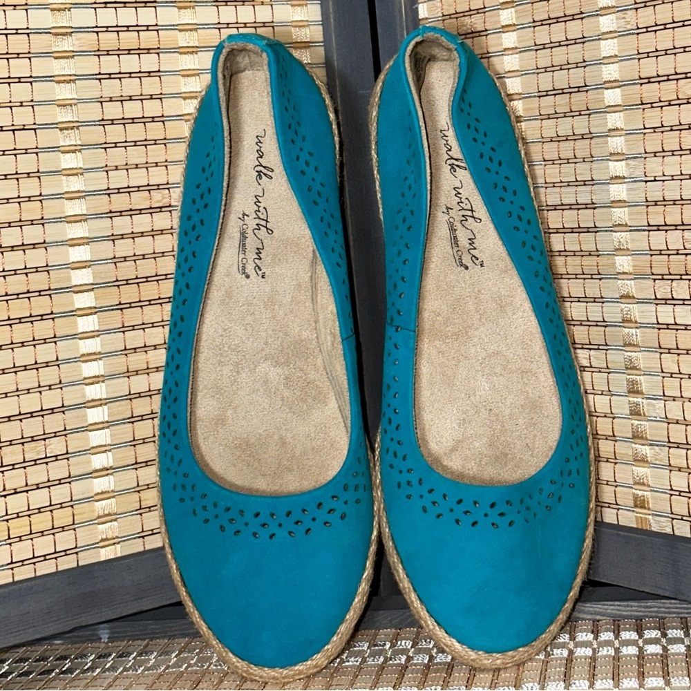 Walk With Me by Coldwater Creek Turquoise Espadrilles w/Rope-Wrapped Sole Wedges